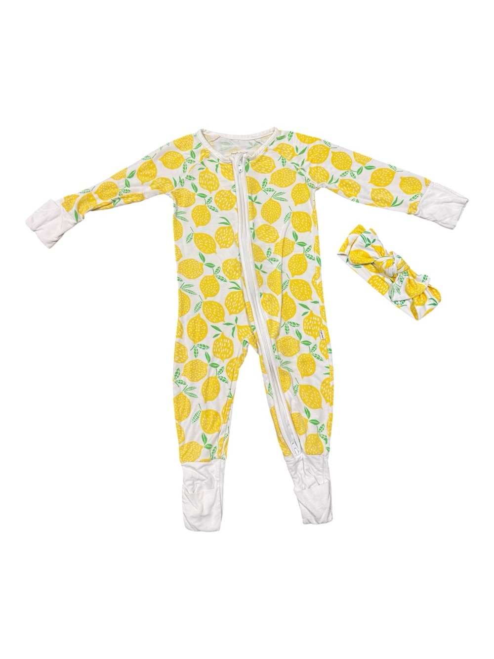 Little Sleepies Yellow Lemon Zip One-Piece Zippy with Matching Headband